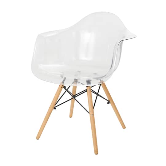 31" Clear Acrylic Mid Century Modern Eiffel Style Accent Chair with Wood Legs